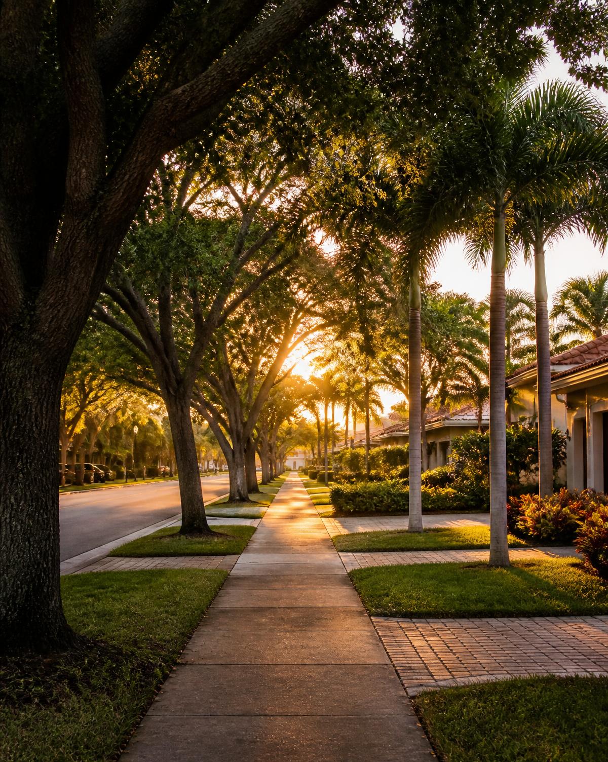Tree-lined residential street in a Florida community