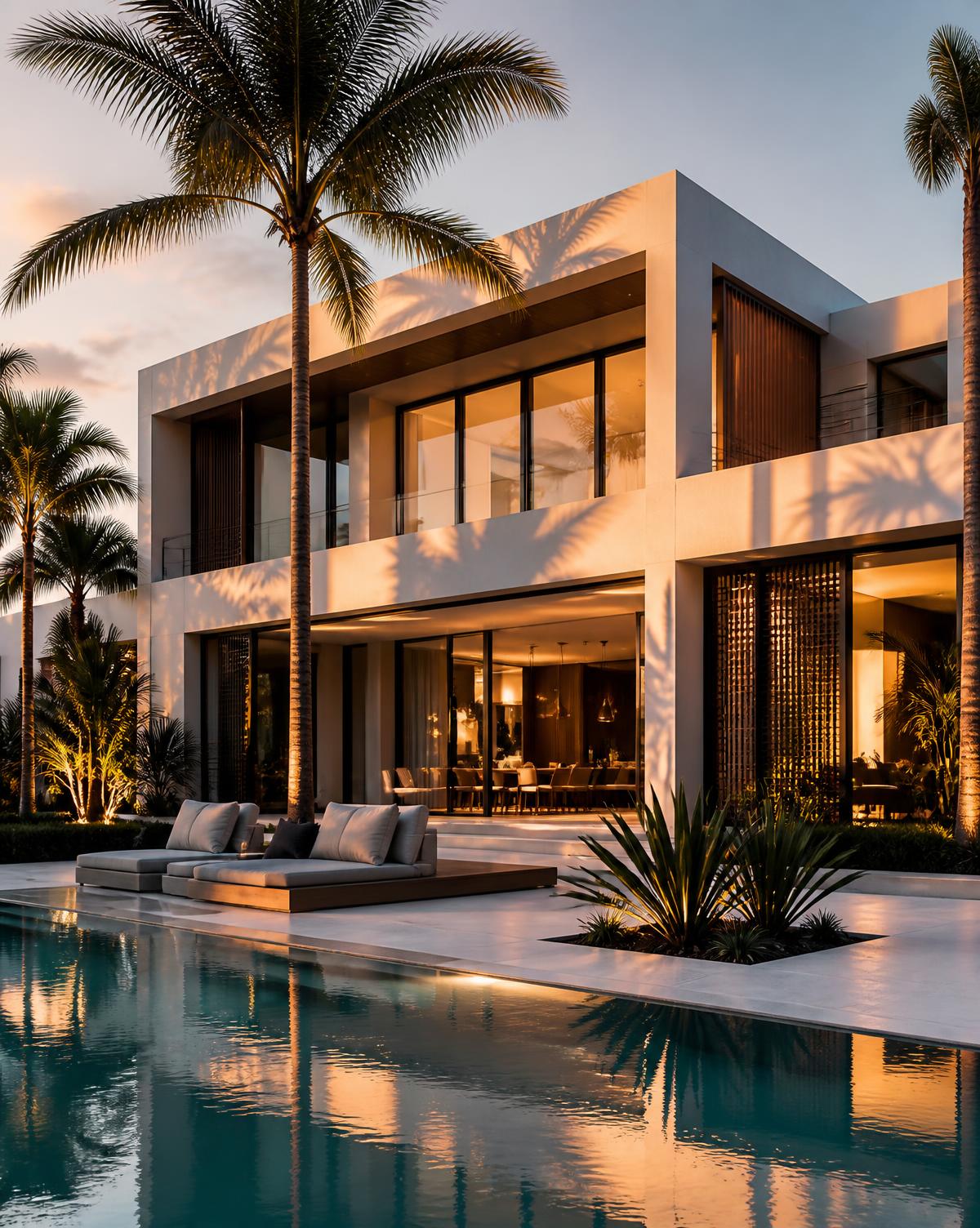 Modern Florida residence at golden hour